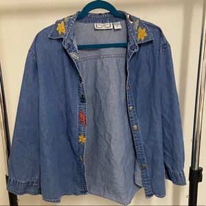 Fall Embroidered Denim Button Down
